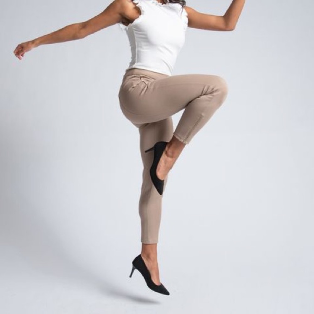 Betabrand Khaki Twill Cigarette Pants